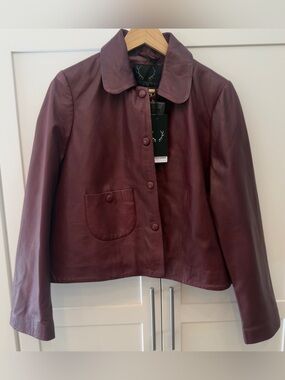 NWT Bod & Christensen Plum Leather Jacket Size Large Wine Burgundy Soft Genuine